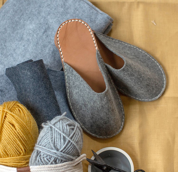 DIY felt and leather slippers