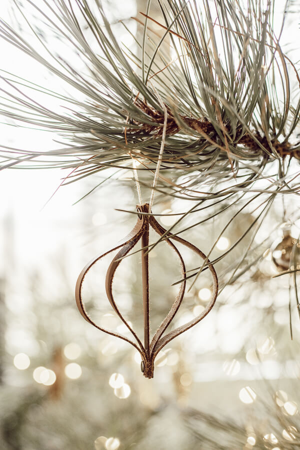 Rustic masculine Leather Christmas ornaments.