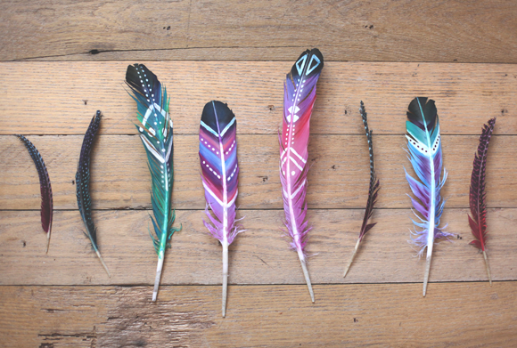 DIY boho painted feathers