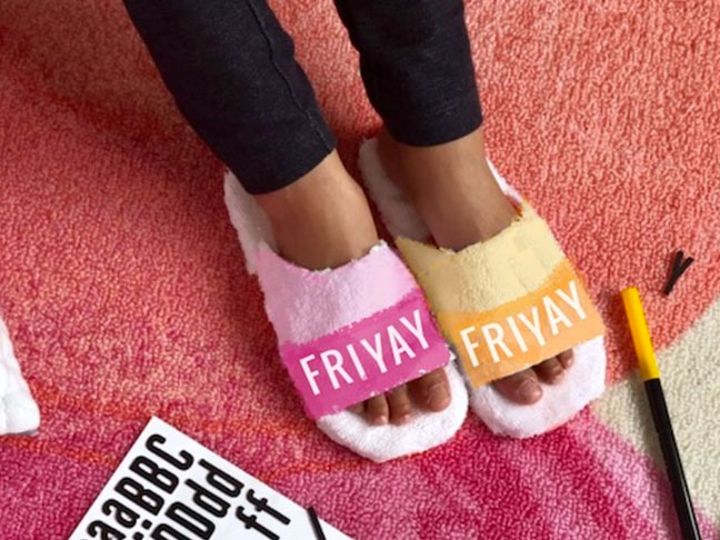 DIY slogan slippers says FRIYAY