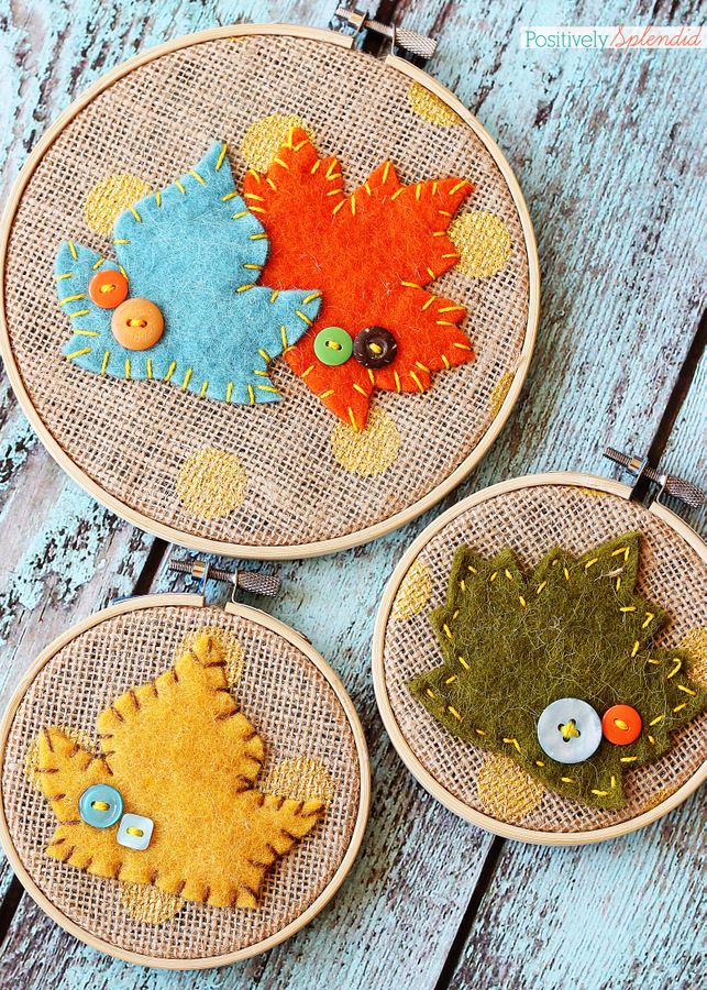 Fall leaf embroider hoop art