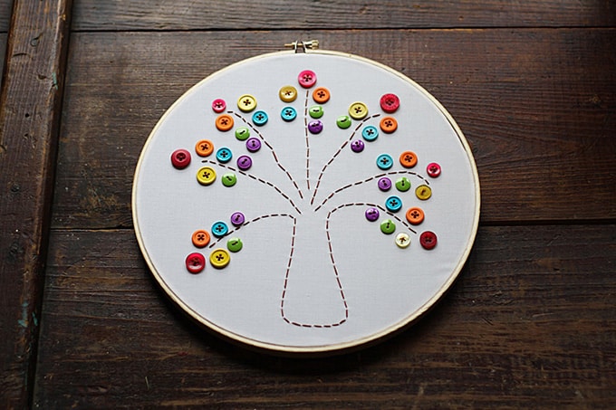 Embroidery Hoop Rainbow Button Tree
