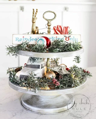 a pretty decorated Christmas tiered tray