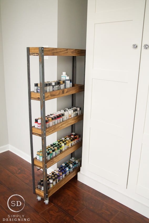beautiful and useable Industrial Rolling Paint Storage for craft room