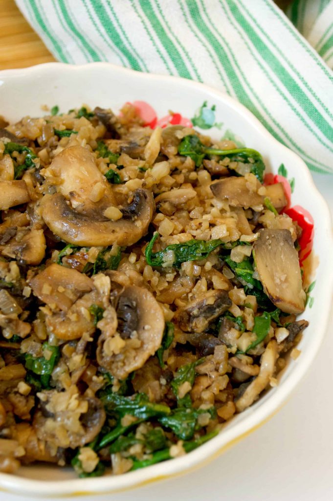 delicious and easy low carb mushroom & spinach cauliflower rice