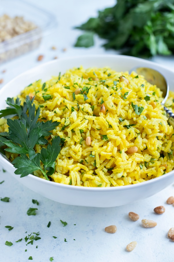 flavorful and fluffy Mediterranean Yellow Rice