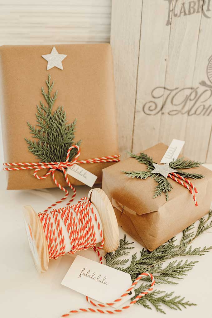Pretty and customizable Natural Holiday Gift Wrap with Greenery