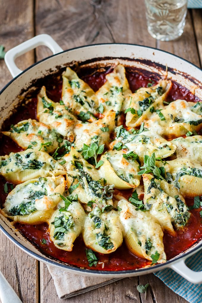 Giant ricotta stuffed shells with creamy and delicious mozzarella and spinach