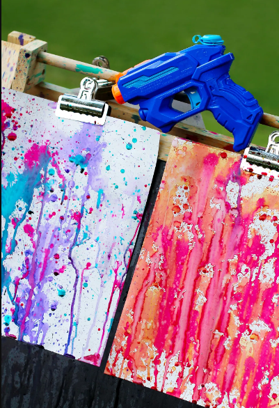 Colorful Squirt Gun Painting activity with kids