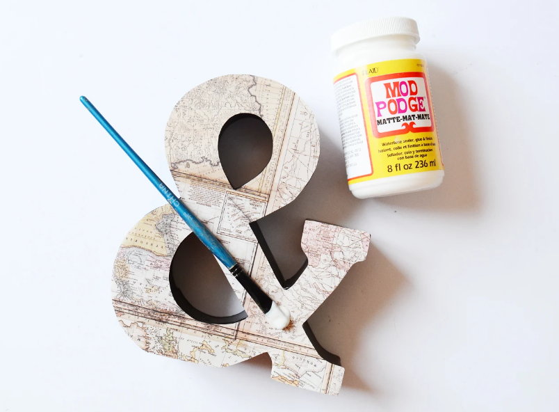 Vintage Map Decoupage Letter with Scrapbook Paper and mod podge