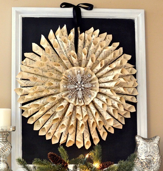 Homemade Vintage Music Book Page Wreath
