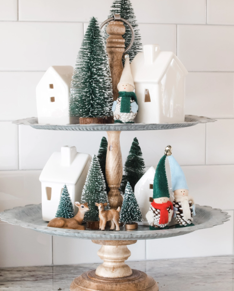 Winter village Christmas tiered tray