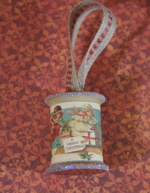 Cute little vintage Wooden Spool ornament for your Christmas tree