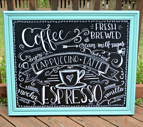Chalkboard coffee art from Dollar store frame