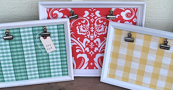 fun fabric-backed clip photo boards from the Dollar Store frames