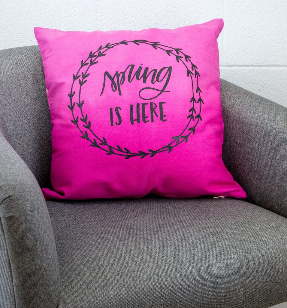 DIY Dip Dyed Cricut Pillow with a beautiful design and a quote Spring Is Here