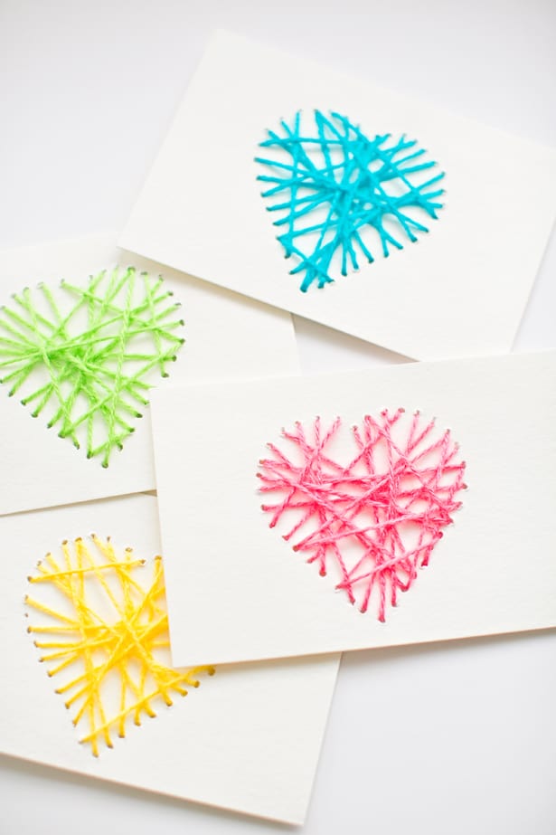 String yarn heart cards kids can make