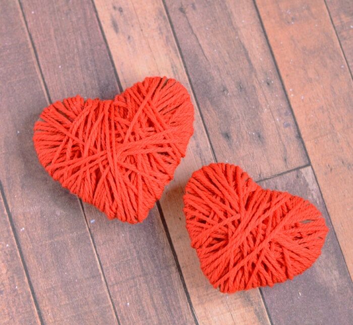 yarn wrapped hearts craft kids can make
