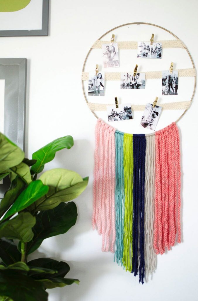DIY Yarn Wall Hanging Photo Display